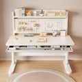 Children's study table solid wood hand-operated adjustable large white table for home bedroom primary school students study desk and chair study table