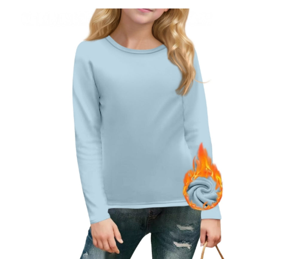 cross-border  autumn/winter new children's long-sleeve crew neck solid color everyday casual fleece-lined t-shirt top