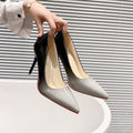Plus size women's fashion high heels, stiletto heel 6-8cm, color block pointed toe work shoes, patent leather fashion pumps