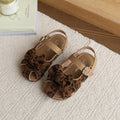 Girls' mori-style sweet floral hollow-out closed-toe sandals,  summer new soft sole princess shoes, non-slip beach sandals