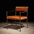 French medieval style armchair classy oil wax leather iron metal chair solid iron forged single sofa casual chair