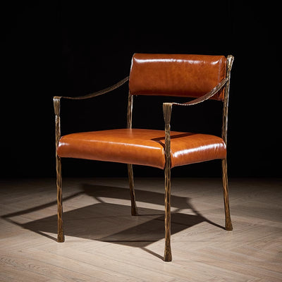 French medieval style armchair classy oil wax leather iron metal chair solid iron forged single sofa casual chair
