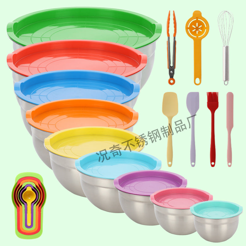 thickened stainless steel salad basin non-slip silicone bottom mixing egg bowl salad cooking basin baking egg bowl