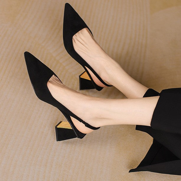 2025 summer new sexy fashion versatile pointed toe chunky heel sandals open side slip-on export high heel sandals for women