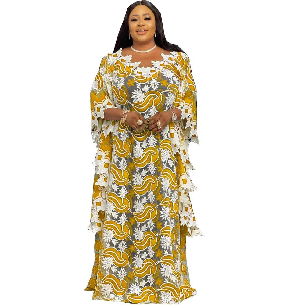 supply african plus sizeloose bat shirt women's colorful water-soluble lacev neck blouse robe dress