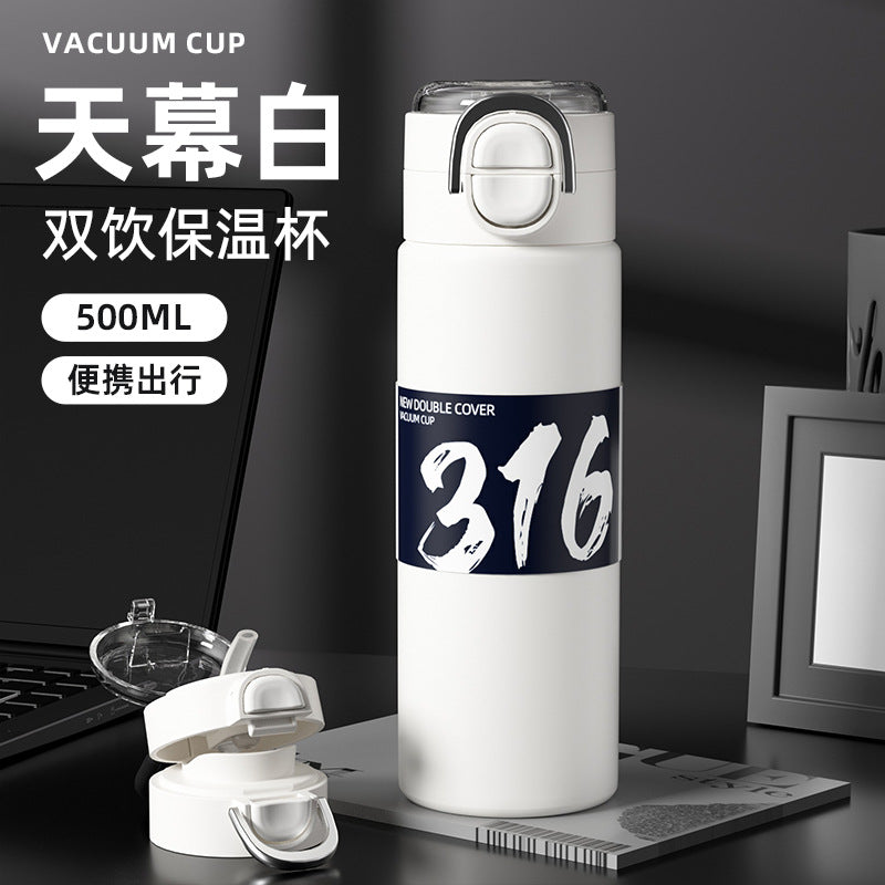 316 stainless steel vacuum insulated tumbler - large capacity, dual-drink, pop-up straw, portable water bottle for students (men & women)
