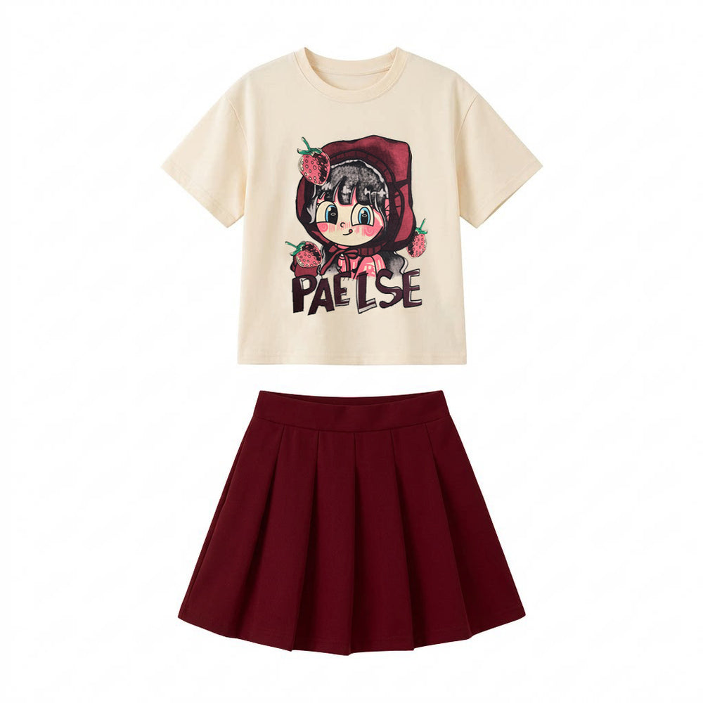 Girls' skirt-pants summer outfit  new style, trendy and cool summer clothes for mid-to-large children, kids' skirt set two-piece