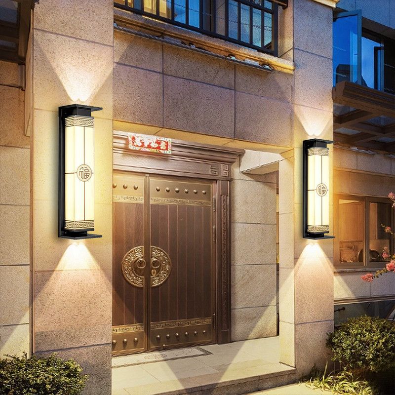 Solar powered waterproof wall light - up & down lighting - chinese style pillar/balcony outdoor garden villa luxury wall sconce