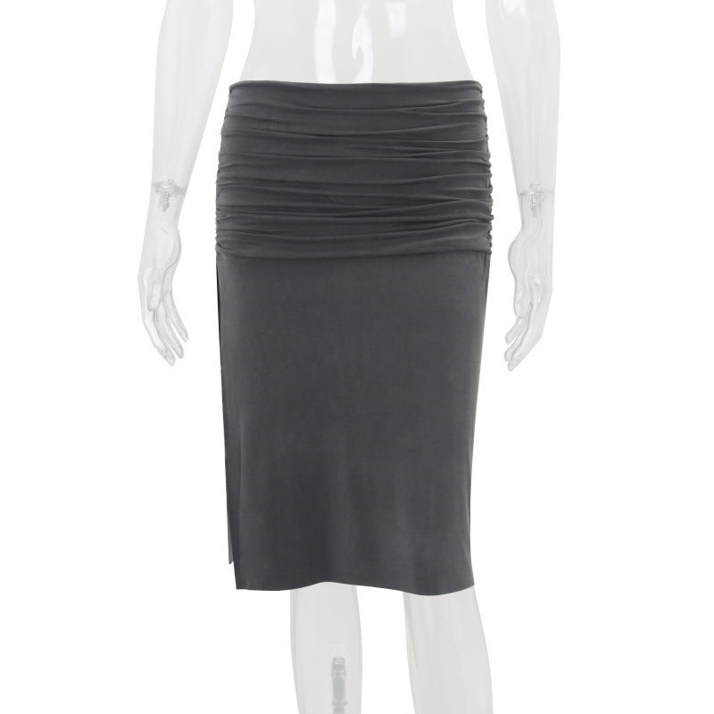 European and american style women's summer  new collection: edgy & chic v-neck long sleeve top with slit midi skirt set