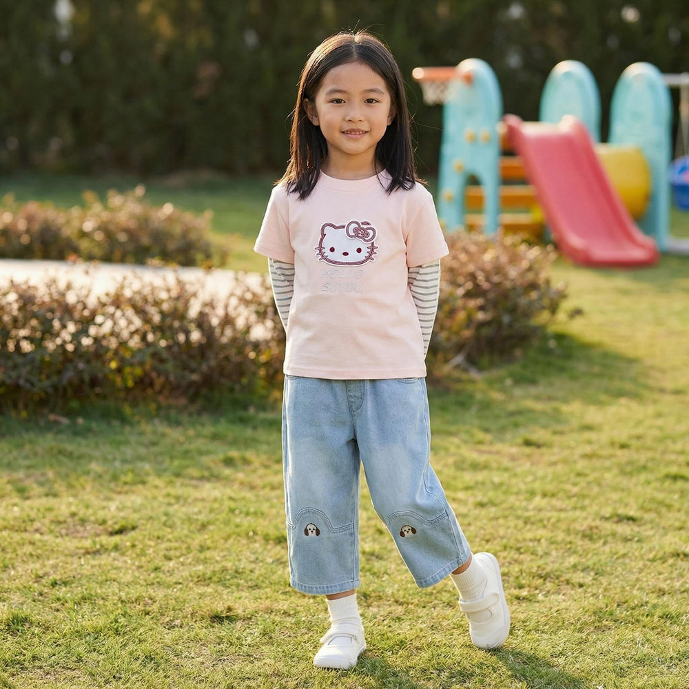 Spring new girls' trendy cartoon puppy jeans - stylish korean-style kids' pants for baby girls