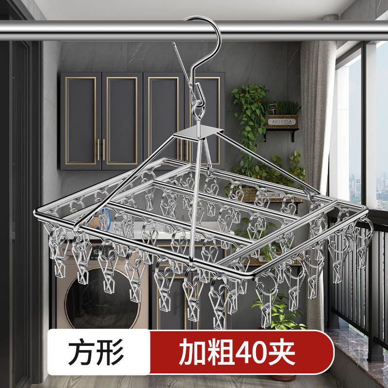 Stainless steel clothes drying rack with multiple clips intimates rack clothes drying rack balcony sock drying rack sock drying artifact sock clip