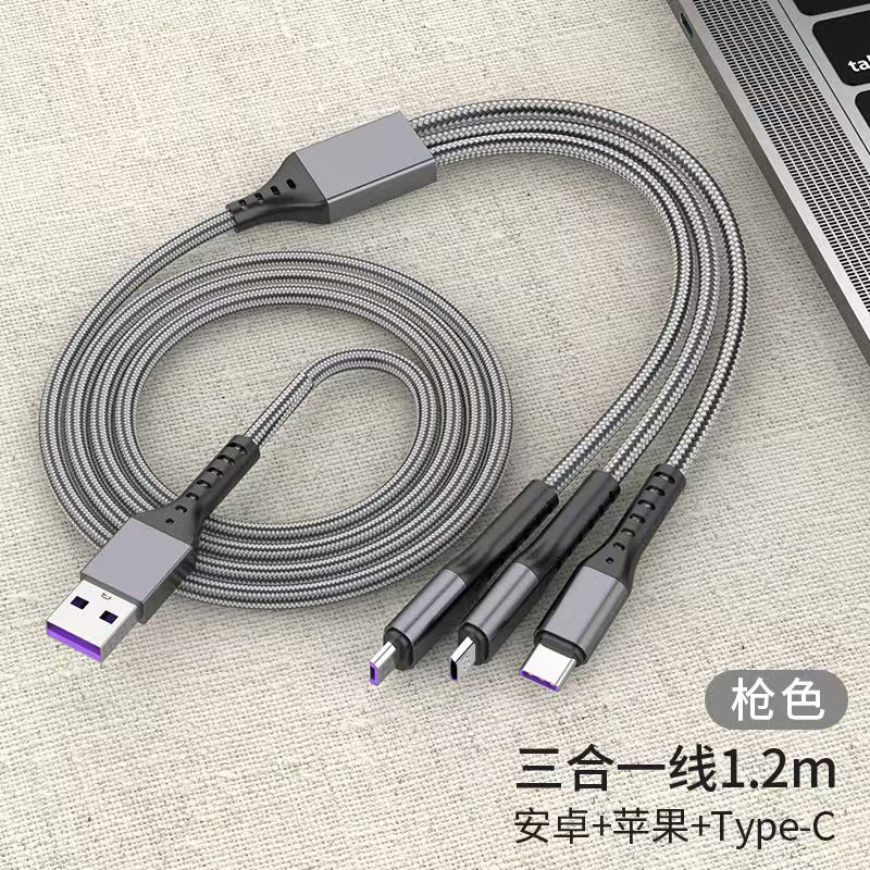 66w fishing net 3-in-1 charging cable, compatible with huawei and apple phones, fast charging cable, one-to-three charging cable wholesale