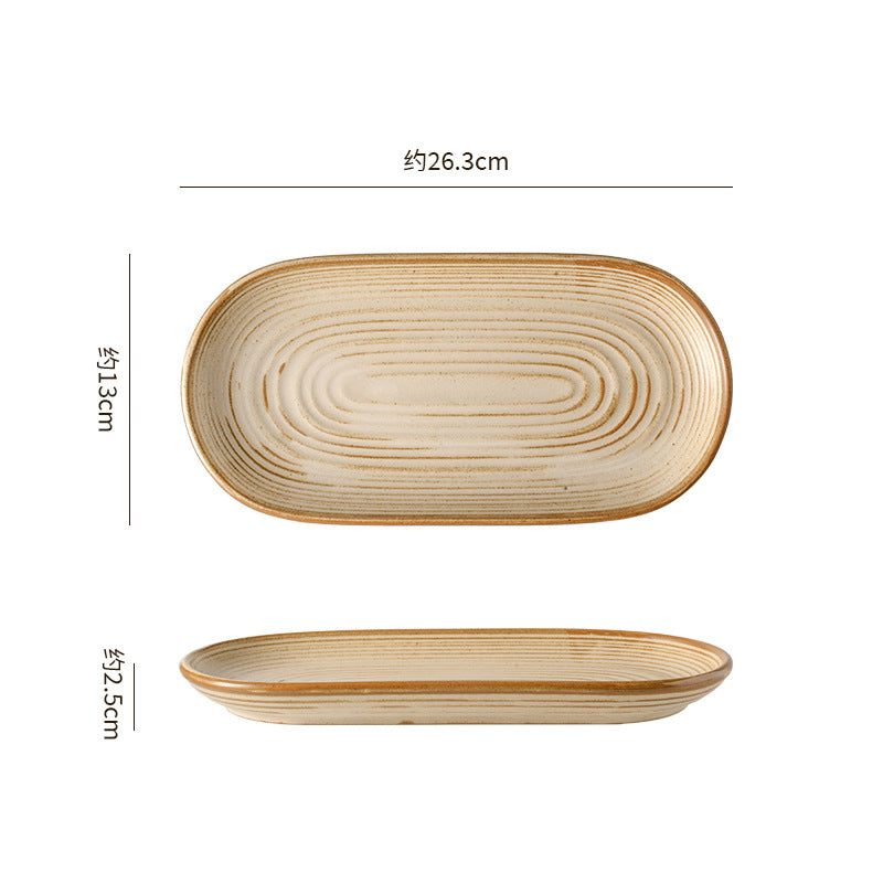 Vintage chic ceramic oval fish plate - perfect for restaurants, hotels, and home use. featuring a textured, rectangular design ideal for steamed fish, sushi, and elegant plating