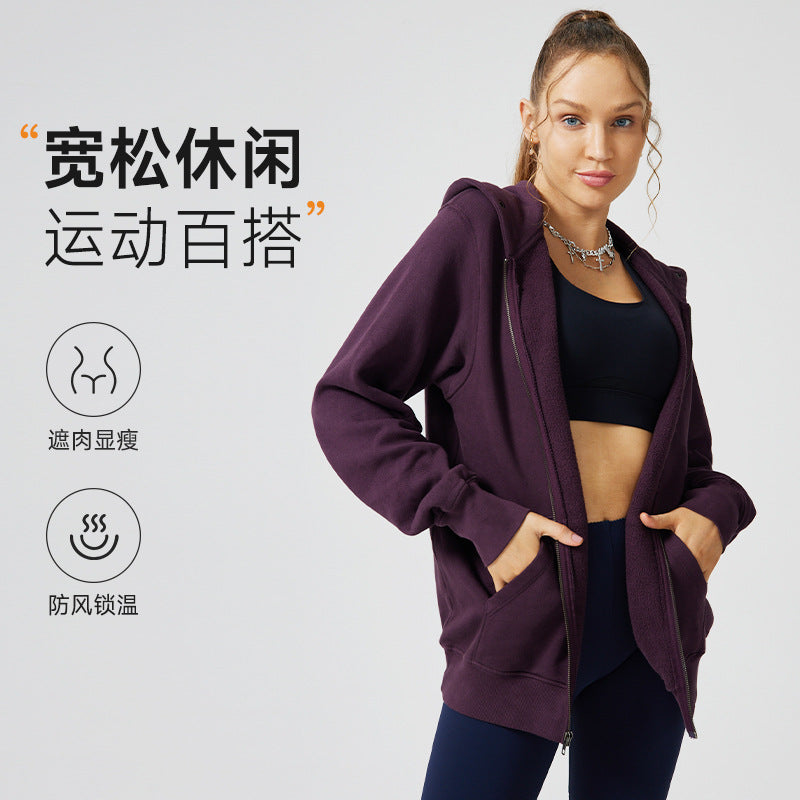 Fall and winter sports outwear yoga outweartops hooded cardigan outwear women's loose fitness clothing long sleeves yoga clothing