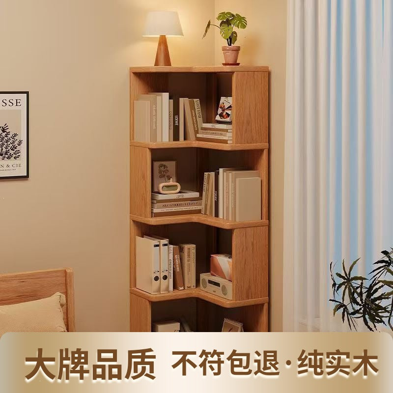 Rotating bookshelf, large capacity home storage rack, living room bookshelf, floor-standing storage rack, wall-mounted student bookcase, wooden bookshelf