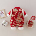 Newborn winter chinese style romper - adorable bunny mandarin collar jumpsuit for baby boys and girls