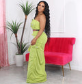 Fashion cross-border women's clothing  casualsuitfashionsexy hot girl chest wrap vest topsmop skirt suit