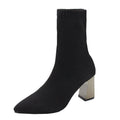 Women's black ankle boots - warm, comfortable, and stylish pointed-toe heels - casual chunky heel single shoes