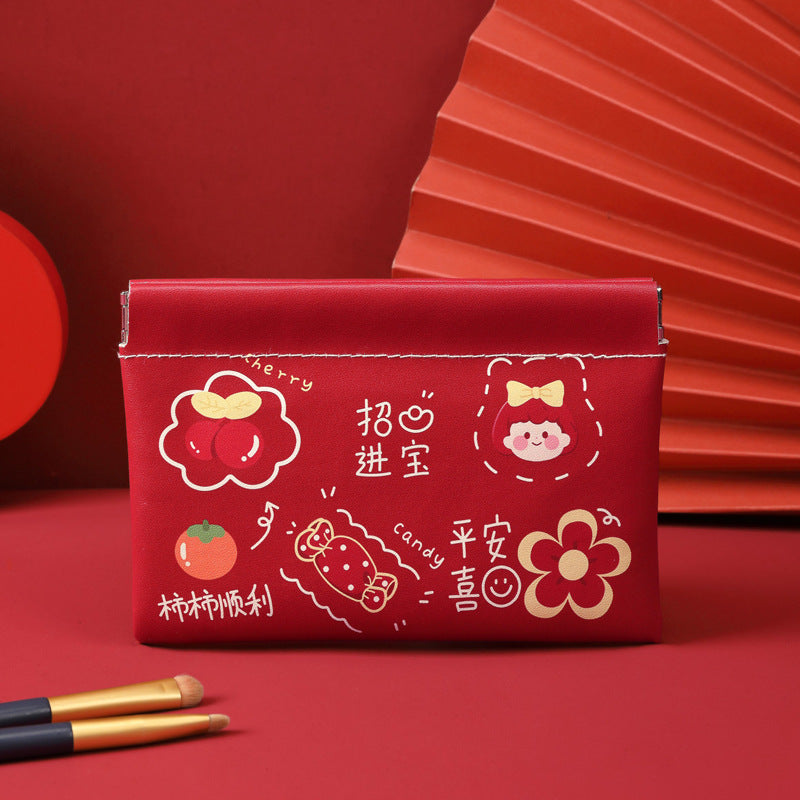 Shrapnel portable cosmetic bag waterproof pouch pu leather simple mini digital bag makeup brush storage bag earphone bag