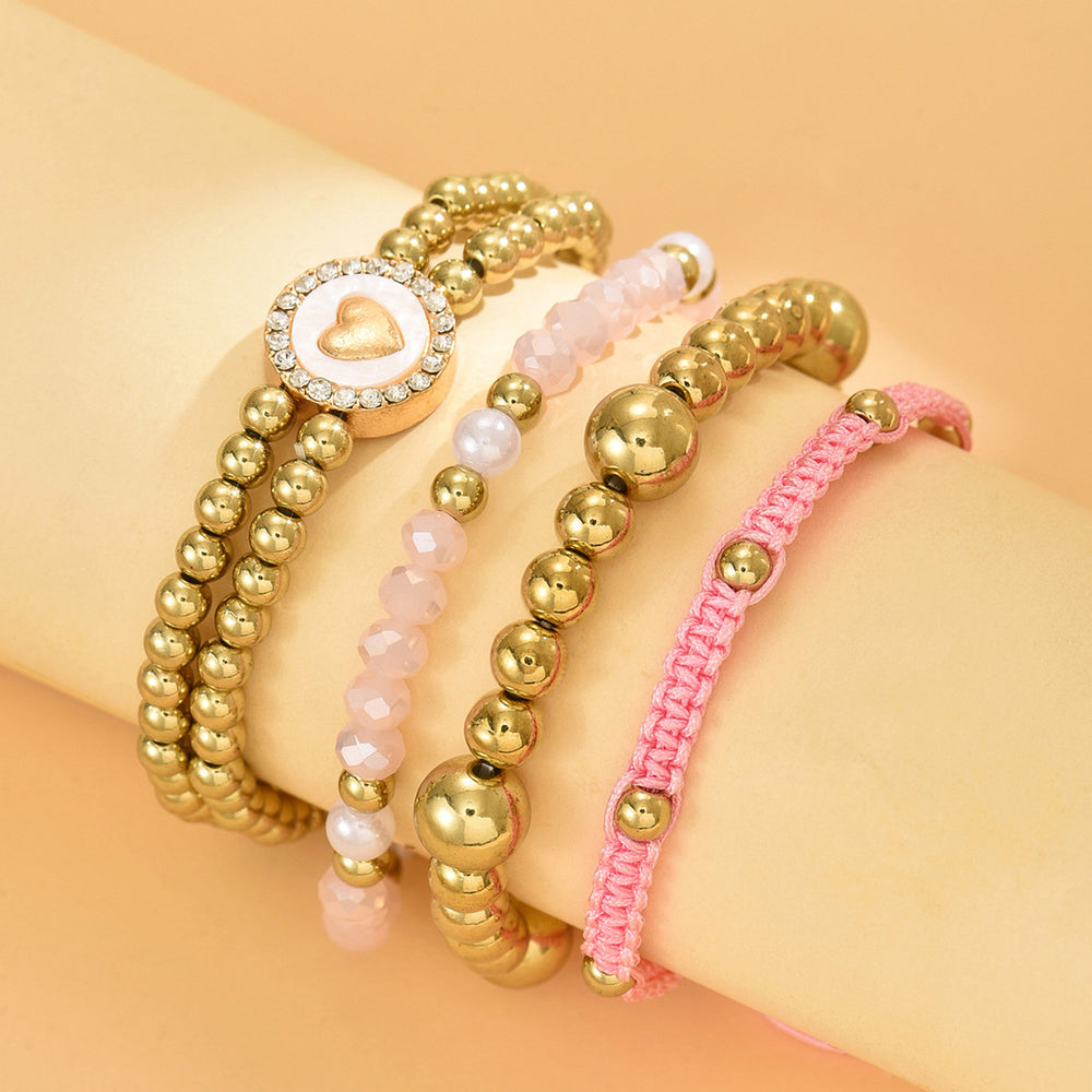 Bohemian beaded bracelet wholesale european and american stacking design niche ins heart 4-piece set elastic bracelet for women