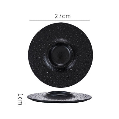 Scandinaviancasual style high-looking black and white ceramic tableware baking dish popular hotel restaurant high-end display flat plate