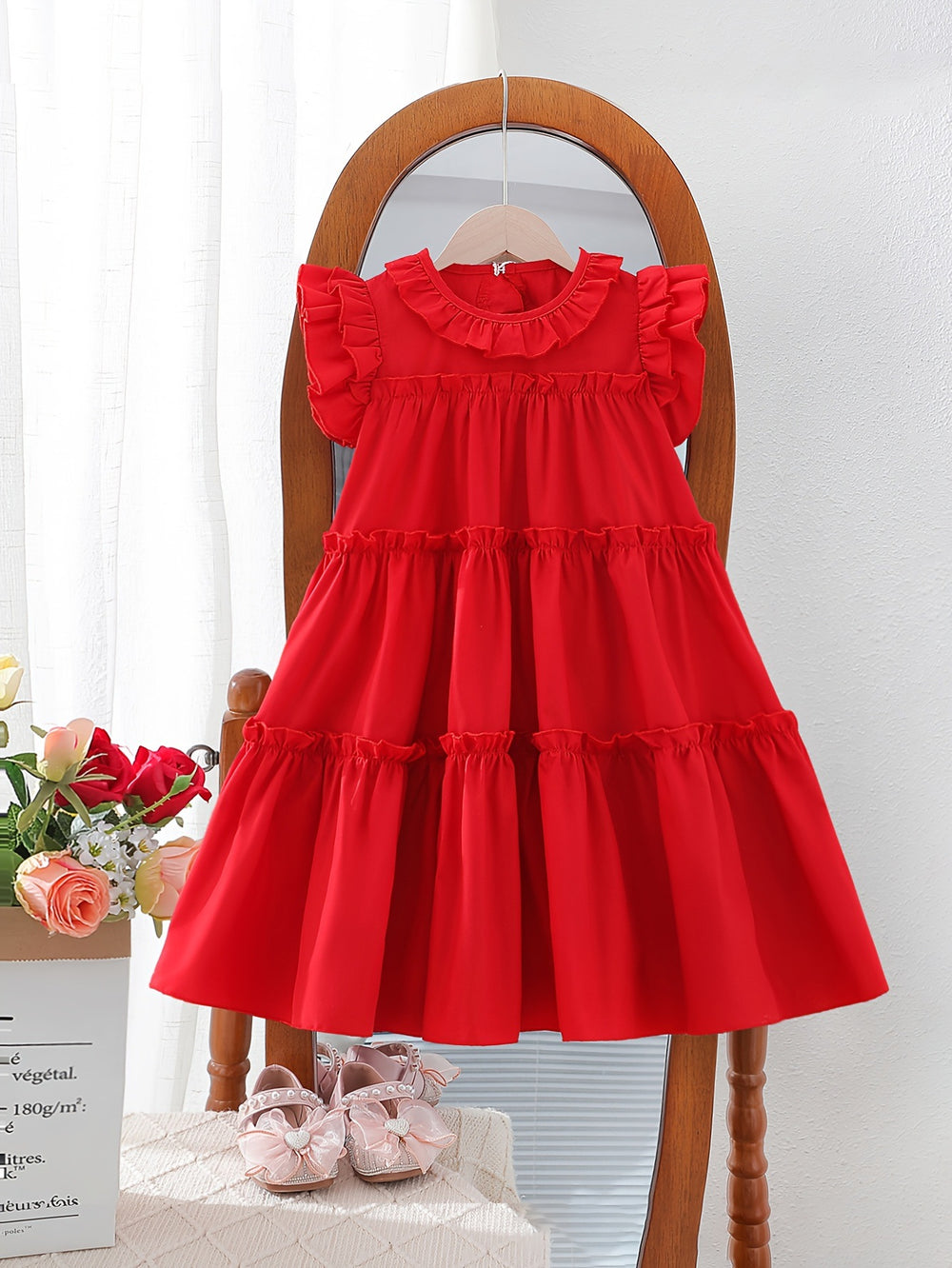 girls' summer dress - classic red sleeveless lace-trimmed sundress with open back - stylish princess dress for kids