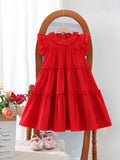 girls' summer dress - classic red sleeveless lace-trimmed sundress with open back - stylish princess dress for kids