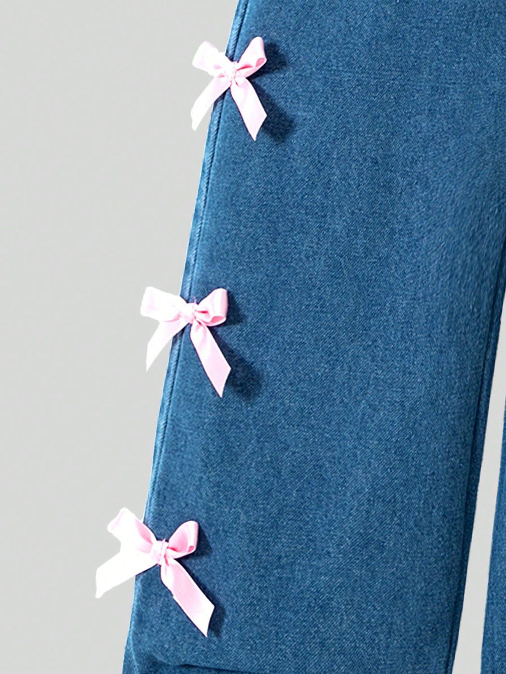 hot-selling girls' denim washed trousers with bow detail - cross-border exclusive