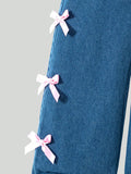 hot-selling girls' denim washed trousers with bow detail - cross-border exclusive