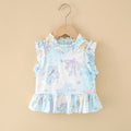 Girls' cotton rayon top - cartoon print, loose-fit, breathable, cute summer lightweight pajama set with lace trim