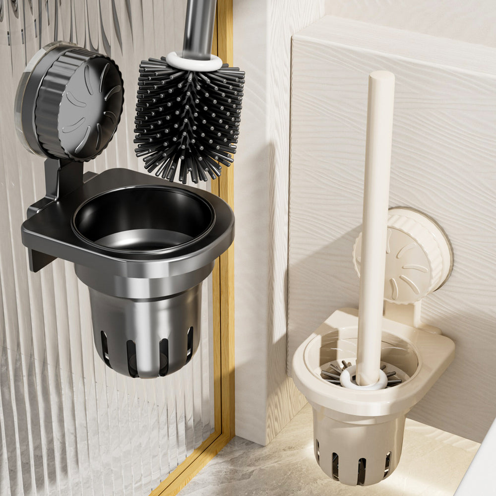 Suction cup toilet brush holder - wall mounted, no-drill, all-around cleaning for home bathrooms