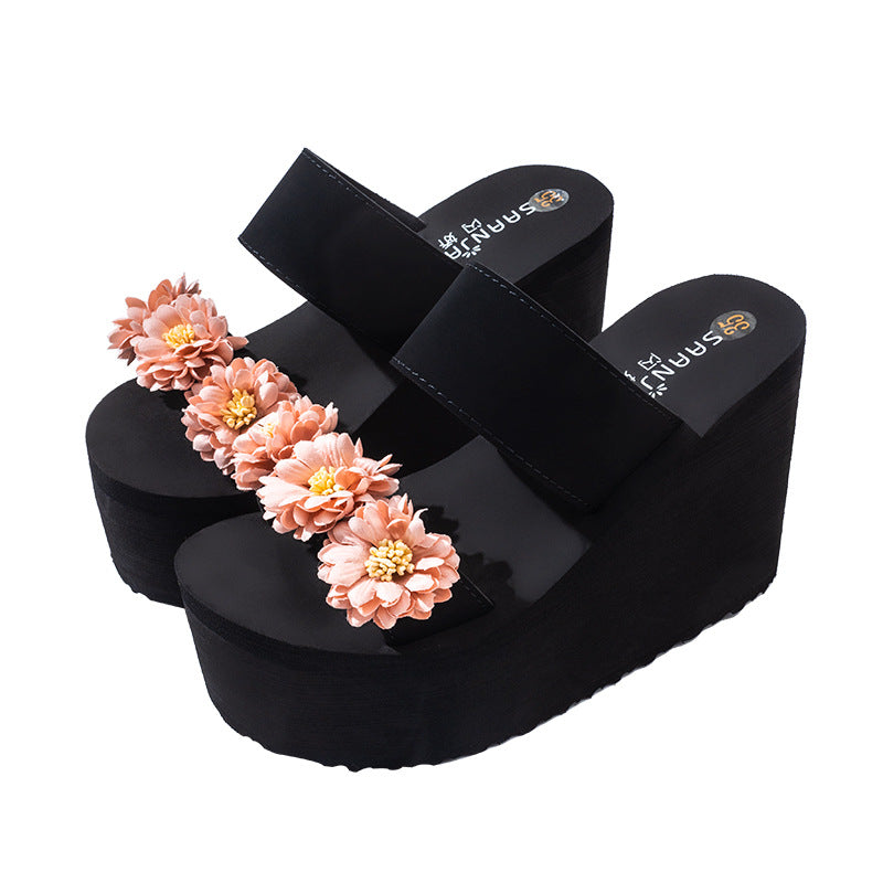 New summer fashion versatile slides - non-slip thick sole 2025 floral beach sandals for women - perfect for outdoor wear in autumn