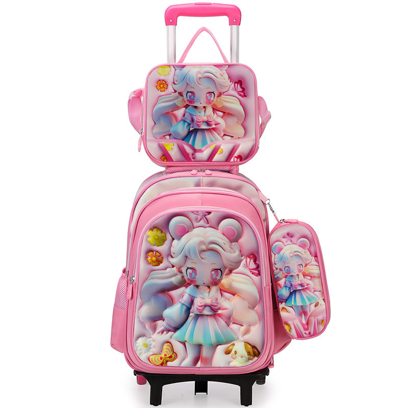 Factory wholesale capybara elementary school three-piece backpack set, 3d polyester fabric, large capacity trolley backpack