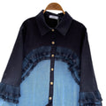 Korean ins style sense of designlacepatchworkcontrast colorlong sleeves denim shirt women's looseeasiest for match single breastedoutwear