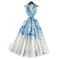 spring new arrival: european and american style elegant sleeveless midi dress with notch collar, cinched waist, and floral print