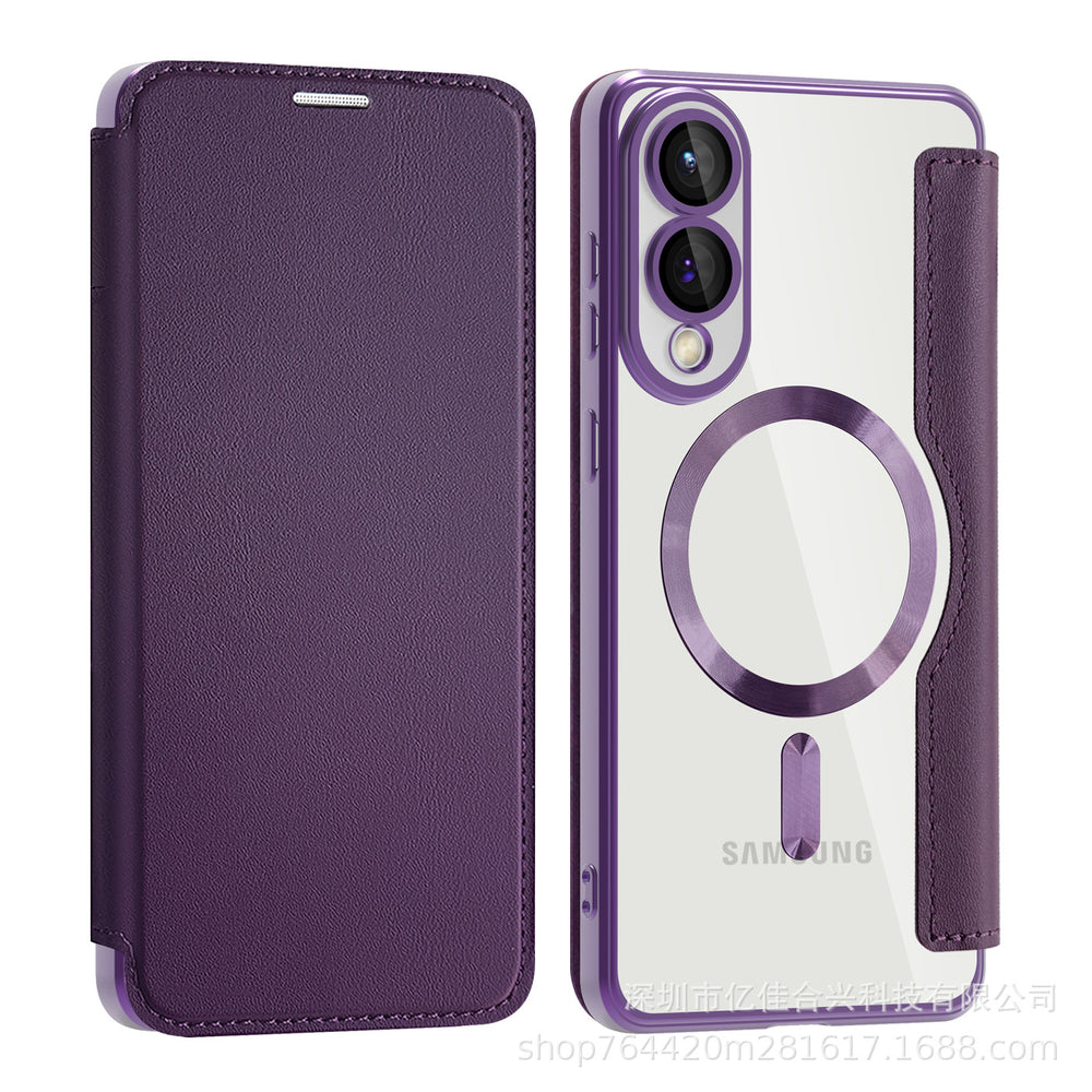 Suitable for samsung s26plus business flip gold shield magnetic leather case s23 mobile phone case s24ultra sheath a07