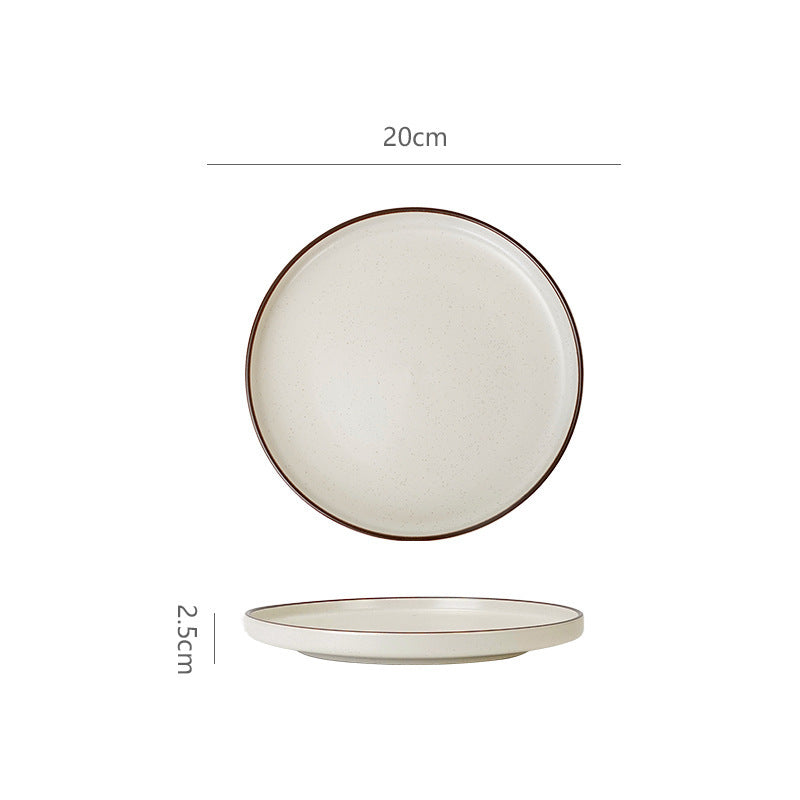 Stylish brown edge ceramic tableware western food steak rimmed round plate restaurant hotel for home high-looking ceramic plate
