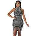 C6377   fashion women's solid color rhinestone sleeveless halter mini dress