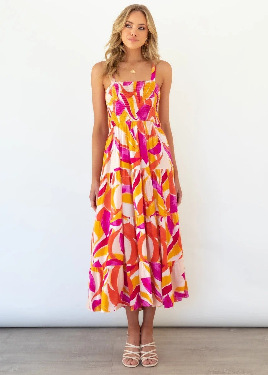 cross-border fashion summer women's  commuter sleeveless spicy girl print long slip dress