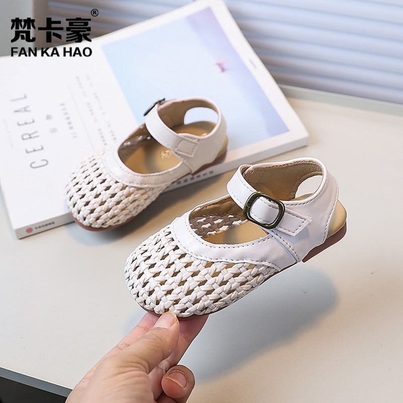 Vancahao girls' sandals: new summer  collection - kids' woven closed-toe first walker shoes, korean style girls' beach sandals