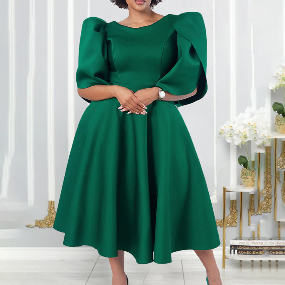 women's fashion round neck elegant high-waisted maxi dress, perfect for banquets, evening parties, and african-inspired events