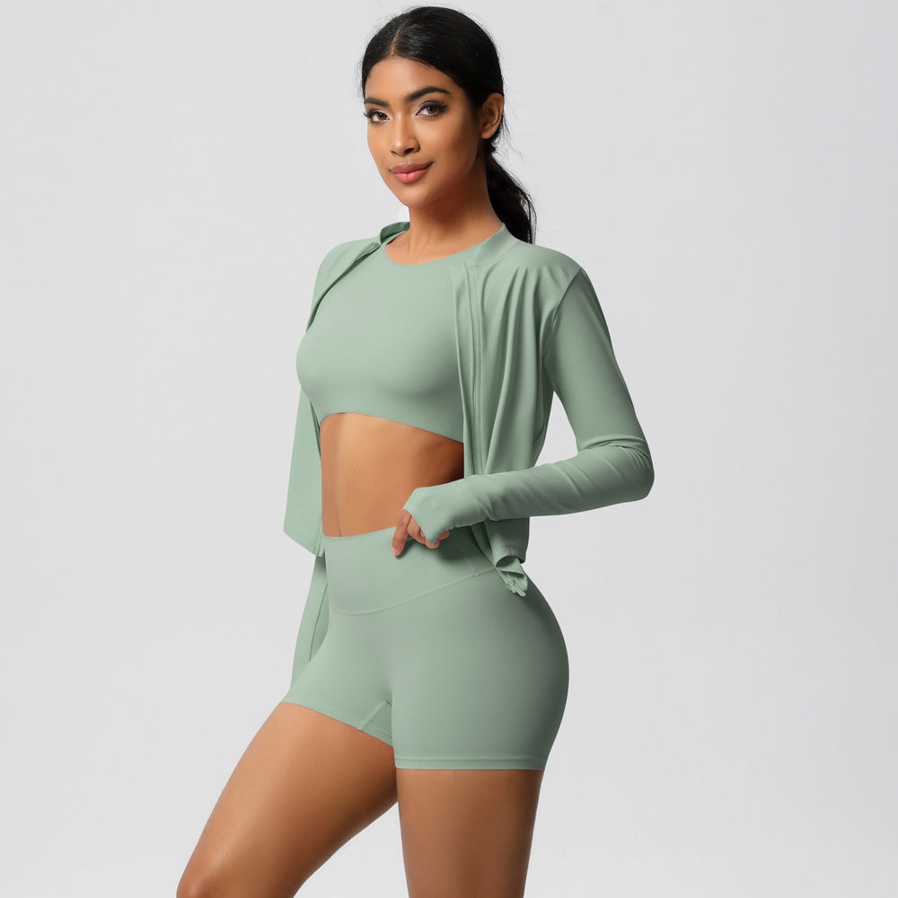 European and american style seamless fleece-lined yoga set - quick-dry, breathable activewear for outdoor leisure, running, and fitness (3-piece)
