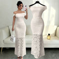 Export light mature style lace dress metal buckle off-shoulder topspatchwork full body pattern lace silm fishtail long