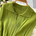 Summer dress women's tie back waist slimming lookelegantretropolo collar knitting skirt medium long sleeveless vest dress
