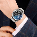 Factory direct iridescent blue light glass three-eye stainless steel watch - men's quartz watch, gift, cross-border watch for men