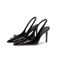 Nude high heels for women 2026 summer new arrival open back pointed toe stiletto shallow elegantflats red bottom bows sandals