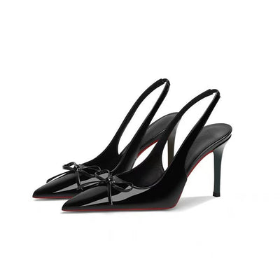 Nude high heels for women 2026 summer new arrival open back pointed toe stiletto shallow elegantflats red bottom bows sandals