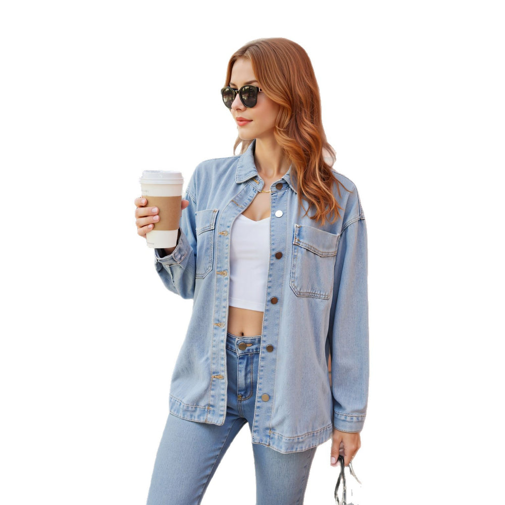 European and american cross-border e-commerce  new arrival washed vintage loose casual early autumn new slit denim shirt for women