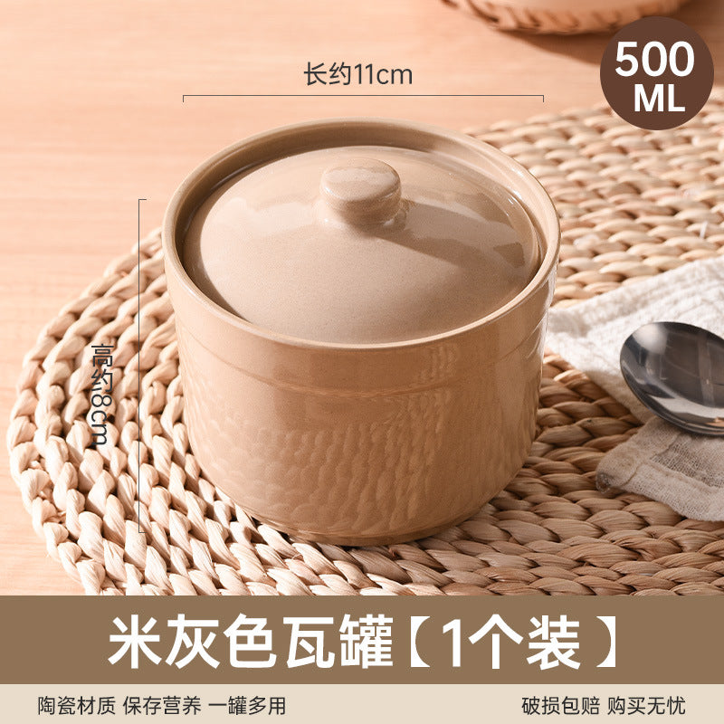 Earthenware soup stewing pot for homewater-proof stewing ceramic pot steamed egg with lid egg custard single serving small soup cup stewing pot soup