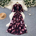 Frenchclassy sense of strap waist printingdress female k-style short-sleeved work clothingv neck a-line elegant long skirt